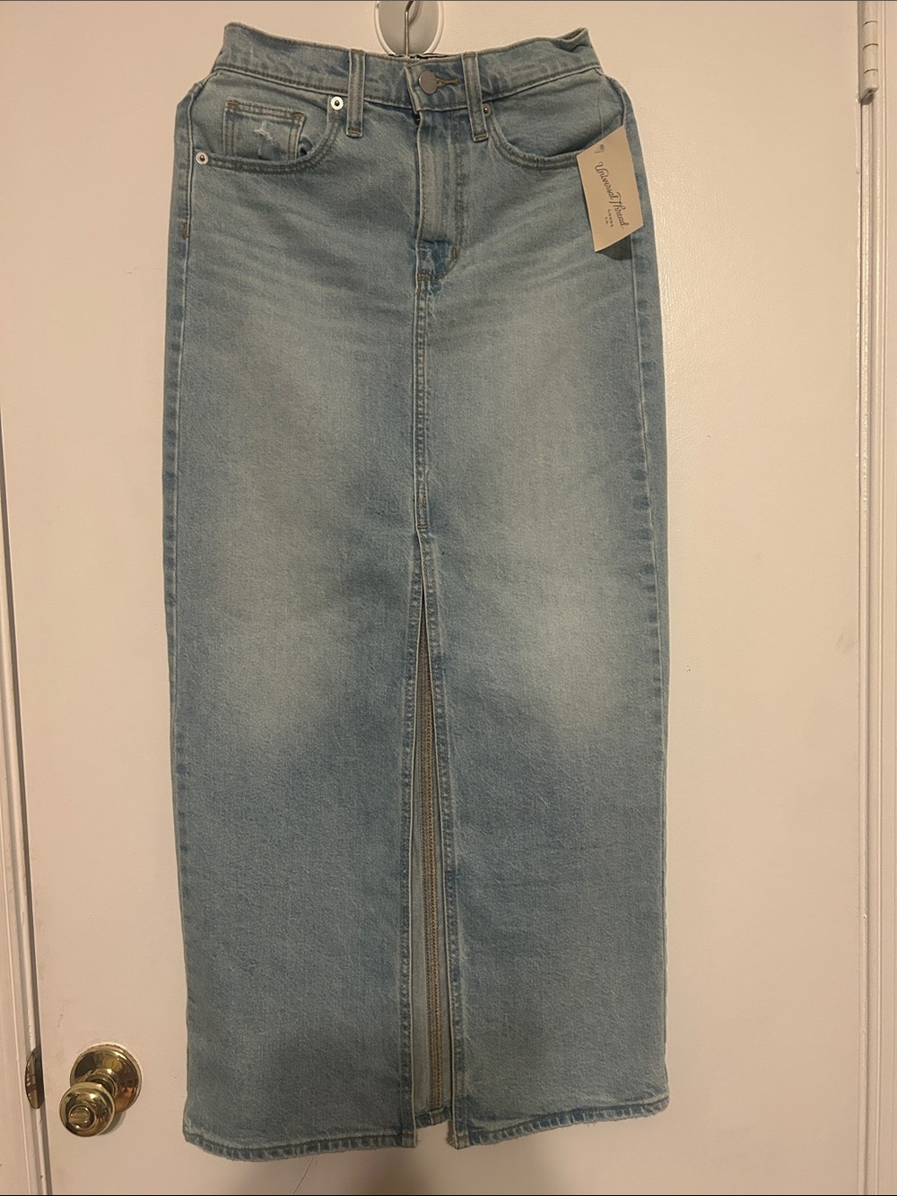 Universal Thread Light Blue Denim Maxi Skirt with Front Slit